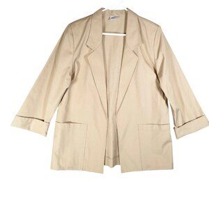 Vintage Women's Open Blazer Jacket Beige Khaki Pockets Lapel USA Made Size 10